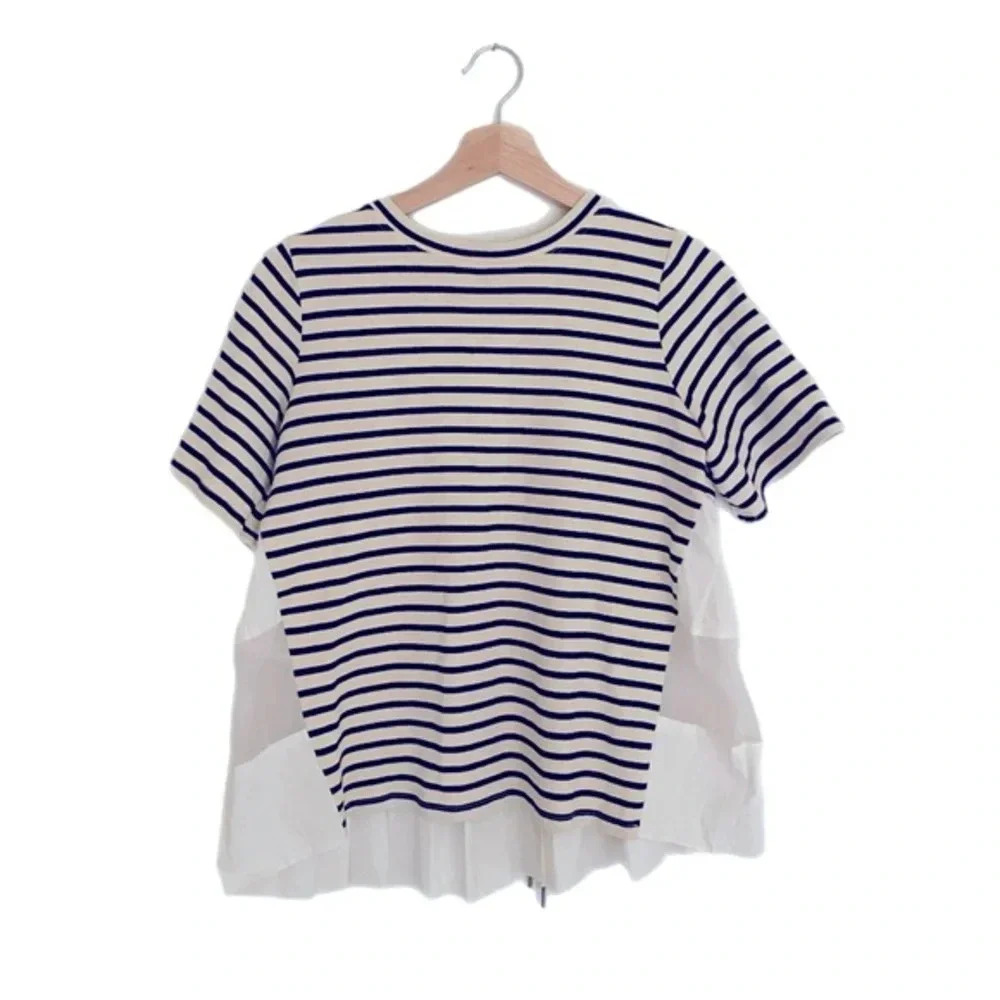 Sea New York Striped Lace Up Back Top Size XS T-Shirt with Pleats